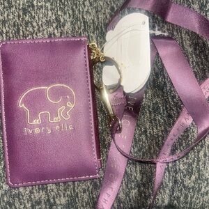Ivory Ella Purple With Gold ID Change Purse Keychain  Lanyard NWT